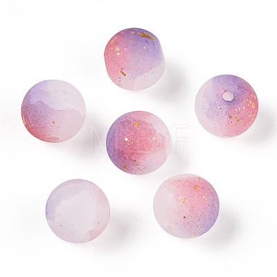 Frosted Baking Paint Crackle Glass Beads with Glitter Powder X1-DGLA-T004-01D-1