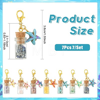 7Pcs 7 Colors Glass Wishing Bottle & Gemstone Chip & Synthetic Turquoise Starfish Pendant Decorations HJEW-FS00112-1