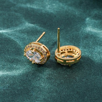 Brass Micro Pave Cubic Zirconia Stud Earrings for Women EJEW-F418-12G-1