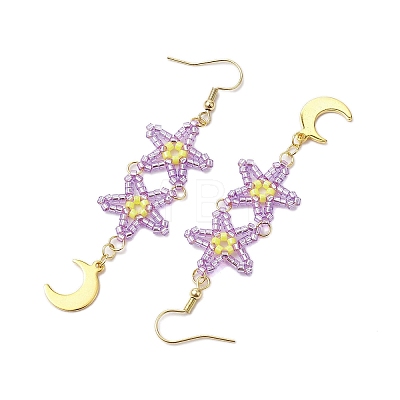Star Glass Seed Beaded Dangle Earrings for Women EJEW-MZ00206-05-1