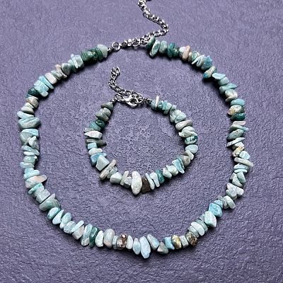 Natural Amazonite Chip Beaded Necklaces for Women IW6789-55-1