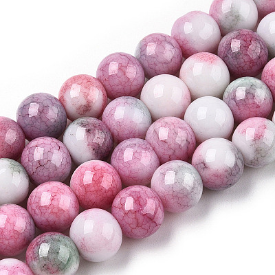 Opaque Crackle Glass Round Beads Strands GLAA-T031-10mm-01J-1