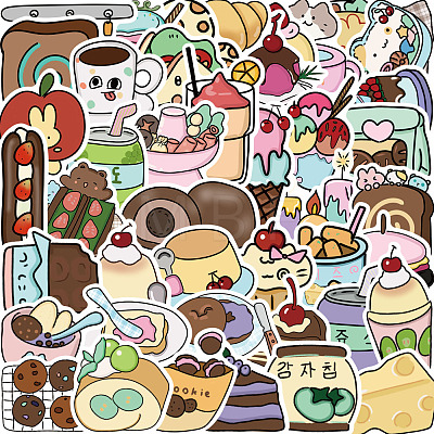 50Pcs Cartoon Gourmet Snack PVC Adhesive Waterproof Stickers Self-Adhesive Stickers PW-WGC7912-01-1