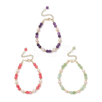 Adjustable Natural Quartz and Freshwater Pearl Beads Bead Bracelets BJEW-JB13031-1