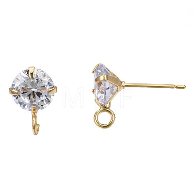 Brass Micro Clear Cubic Zirconia Stud Earring Findings KK-R132-065G-NF-1