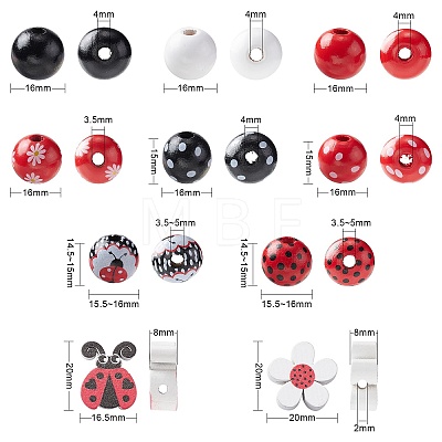 50Pcs 10 Styles Ladybug Theme Printed Wood Beads WOOD-CJ0001-79-1