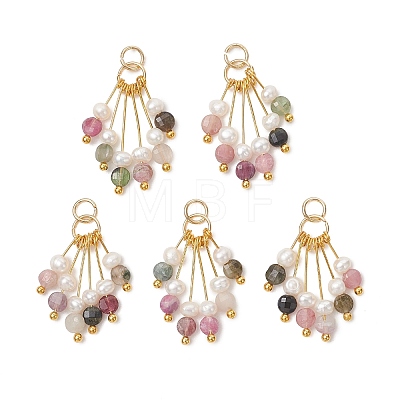 Natural Multicolor Tourmaline and Pearl Pendants PALLOY-JF05739-1