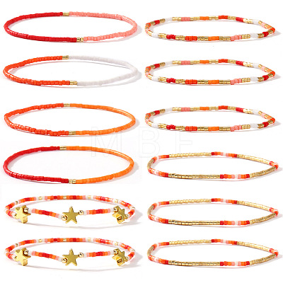 12Pcs Christmas Glass Seed Bead Stretch Bracelet Set ZO6526-1-1