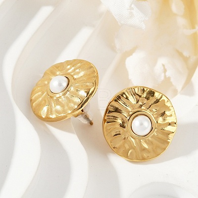 304 Stainless Steel Natural Shell Pearl Stud Earrings EJEW-G423-09G-01-1