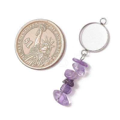 304 Stainless Steel & Natural Mixed Gemstone Pendant Cabochon Settings AJEW-JB01572-1
