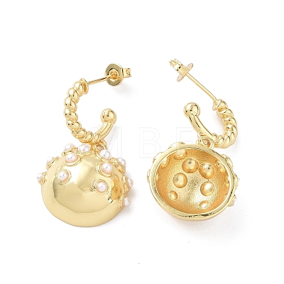 ABS Plastic Imitation Pearl Beaded Ring with Half Round Dangle Stud Earrings EJEW-F296-03G-1