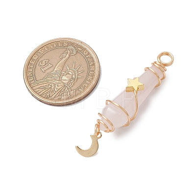 3Pcs 3 Styles Natural Rose Quartz Pointed Copper Wire Wrapped Faceted Bullet Big Pendants PALLOY-JF03572-05-1