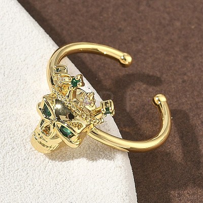 Brass Micro Pave Cubic Zirconia Cuff Rings RJEW-G364-03G-02-1