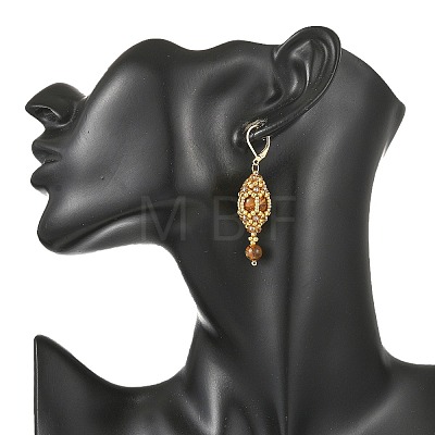 Natural Tiger Eye Leveback Earrings for Women EJEW-MZ00785-03-1