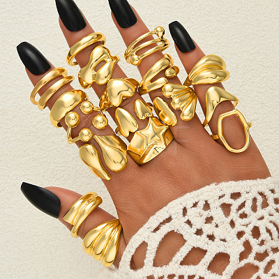 Alloy Mixed Shapes Cuff Open Rings Sets for Women WG69060-01-1