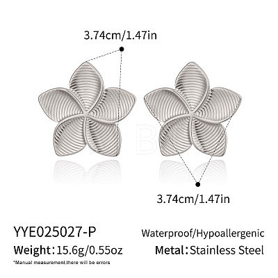 304 Stainless Steel Stripe Flower Stud Earrings BI3627-2-1