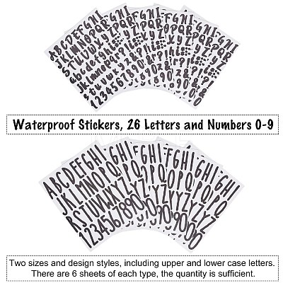 SUPERDANT 12 Sheets 2 Styles PVC Waterproof Self-Adhesive Number & Alphabet & Sign Stickers DIY-SD0001-53-1