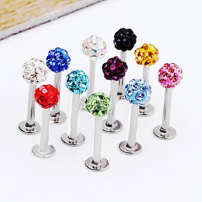 316 Surgical Stainless Steel Rhinestone Round Ball Threadless Labrets WG0410F-11-1