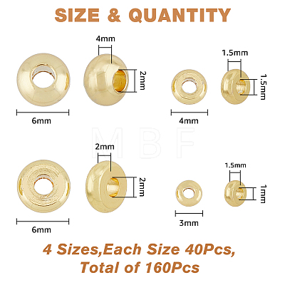 160Pcs 4 Style Brass Flat Round Spacer Beads KK-FH0006-43-1