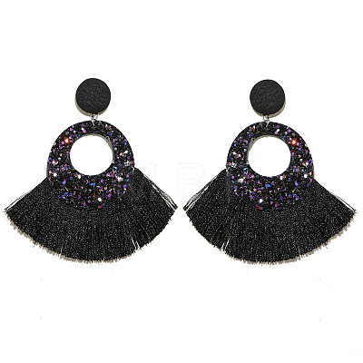 Bohemian Style Acrylic & Polyester Fan Tassel Stud Earrings FS-WGB5BEF-10-1
