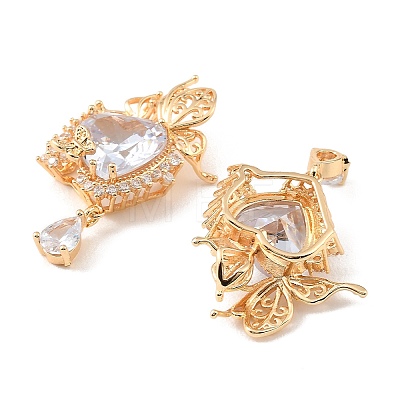 Brass & Clear Cubic Zirconia Pendants KK-G558-04G-1
