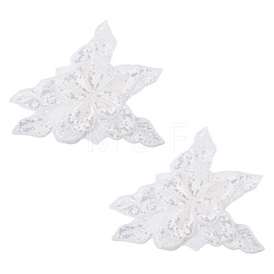 2Pcs Fabric with Tube Beads and Pearl Beads & Sequins Patches DIY-PH0038-13B-1