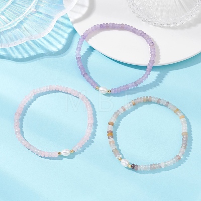 Natural Gemstone & Cultured Freshwater Pearl Beads Stretch Bracelets for Women BJEW-JB13473-1