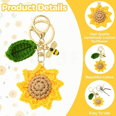 Handmade Crochet Sunflower & Alloy Enamel Bee Keychain KEYC-YW00305-1