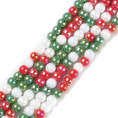 Christmas Theme Opaque Electroplate Glass Beads Strands X-GLAA-P056-4mm-A02-1