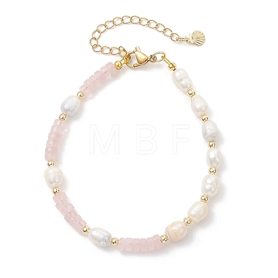 Natural Rose Quartz & Cultured Freshwater Pearl Beaded Bracelets for Women BJEW-JB13249-03-1
