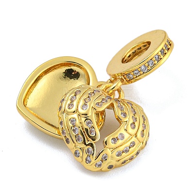 Rack Plating Brass Micro Pave Clear Cubic Zirconia European Dangle Charms KK-I718-21A-G-1