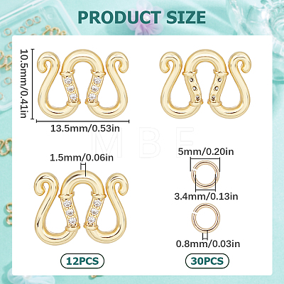 12Pcs Brass Micro Pave Clear Cubic Zirconia S-Hook Clasps KK-SC0003-42-1