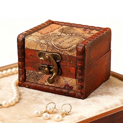 Square Retro Wood Jewelry Set Storage Organizer Boxes with Clasps CON-CL0001-13B-1