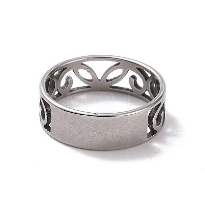 201 Stainless Steel Hollow Leaf Finger Ring for Women RJEW-J051-46P-1