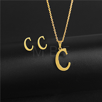 Golden Stainless Steel Initial Letter Jewelry Set IT6493-16-1