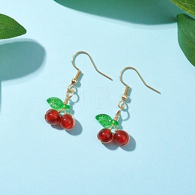 Copper Wired Natural Carnelian Dangle Earrings EJEW-JE06298-01-1