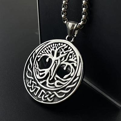Stylish Punk Stainless Steel Hollow Tree of Life Pendant Necklaces for Men AE1544-1