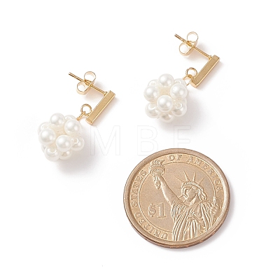 Shell Pearl Braided Ball Dangle Stud Earrings EJEW-TA00107-1