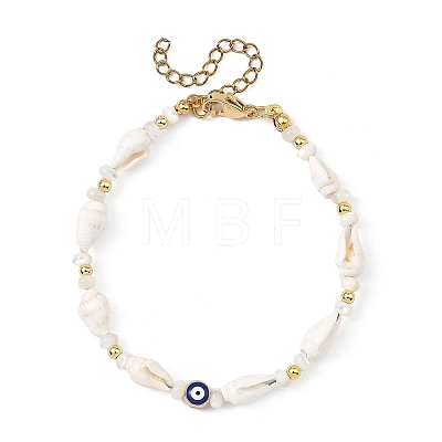 Natural Sea Shell Shell & Trochid & Alloy Enamel Beaded Bracelets for Women BJEW-JB14067-1