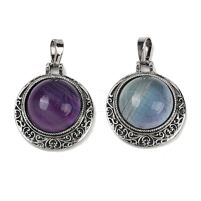 Natural Fluorite Half Round Pendants PALLOY-R159-01AS-10-1