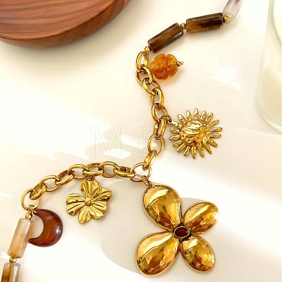 316L Surgical Stainless Steel & Resin Flower Moon Sun Pendant Bib Necklaces for Women WG4E0E9-01-1