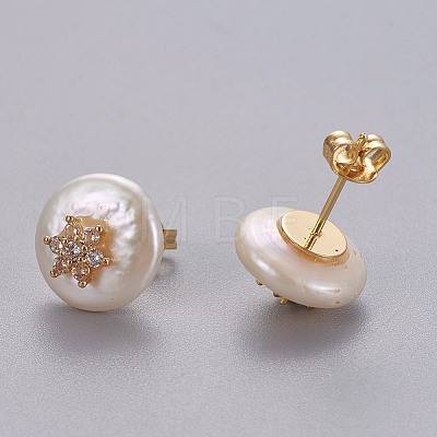 Natural Pearl Stud Earrings EJEW-L231-01A-1