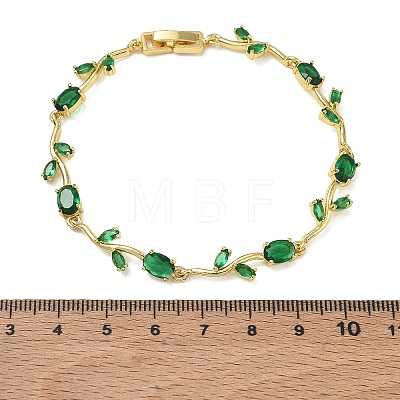 Brass Glass Flower Link Chain Bracelets KK-CBA7DFA-01G-07-1