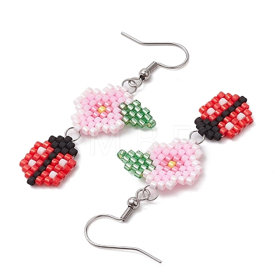 Handmade Glass Seed Beads Dangle Earrings EJEW-MZ00246-01-1