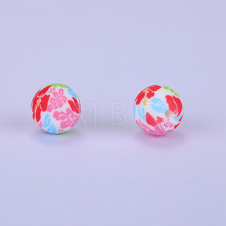 Printed Round Silicone Focal Beads SI-JX0056A-36-1