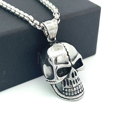 304 Stainless Steel Gothic Skull Pendant Necklaces for Men QF4021-1