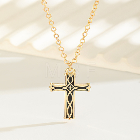 Alloy Enamel Viking Knot Religion Cross Pendant Cable Chain Necklaces for Women WG3BAE0-02-1