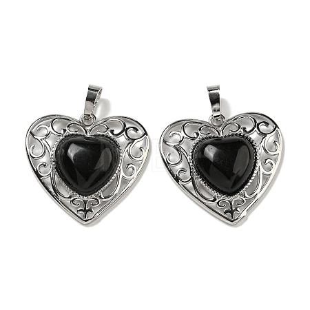 Natural Obsidian Peach Love Heart Pendants G-G158-01L-1