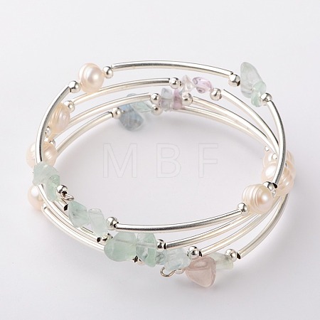 Gemstone Chip Warp Bracelets BJEW-JB01518-01-1