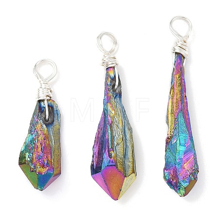 Electroplated Raw Rough Natural Quartz Crystal Copper Wire Wrapped Pendants PALLOY-JF02411-02-1
